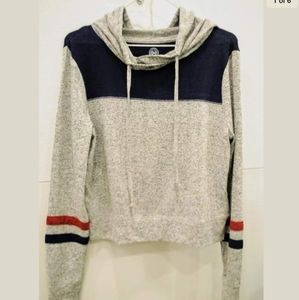 SO Cropped Hoodie, Red Gray and Blue